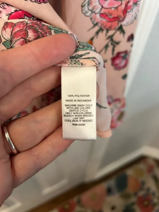 Express Peach Floral Button-Down Shirt with Red & Yellow Blooms - Picture 6 of 9